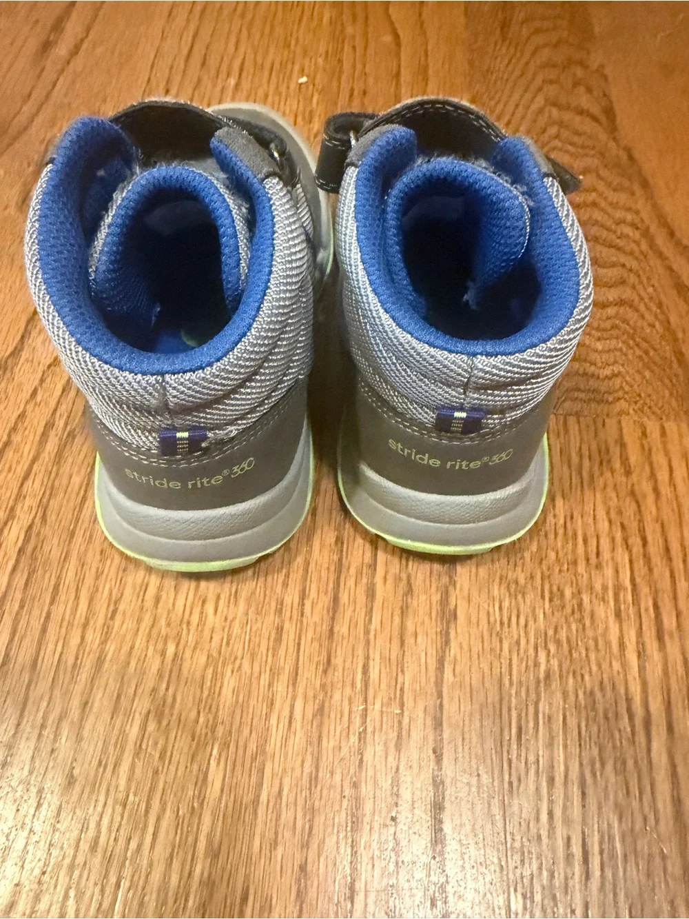 Kids Gray and Blue High-Top Sneakers with Lime Accent
